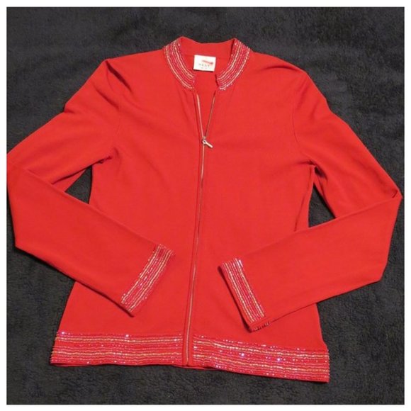 NEXT UK 🇬🇧 - Red bead edged zip up cardigan - Picture 11 of 13